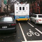 Photographer Denis Hurley writes, "Thanks Coned. And this is why I don't own a bike. Taken on 5th & Berkeley, Brooklyn."